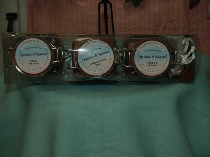 Restore & Renew: Himalayan Salt, Rose Petals, Herbs & Petals Dried Herb Fresh Scent Bath Set