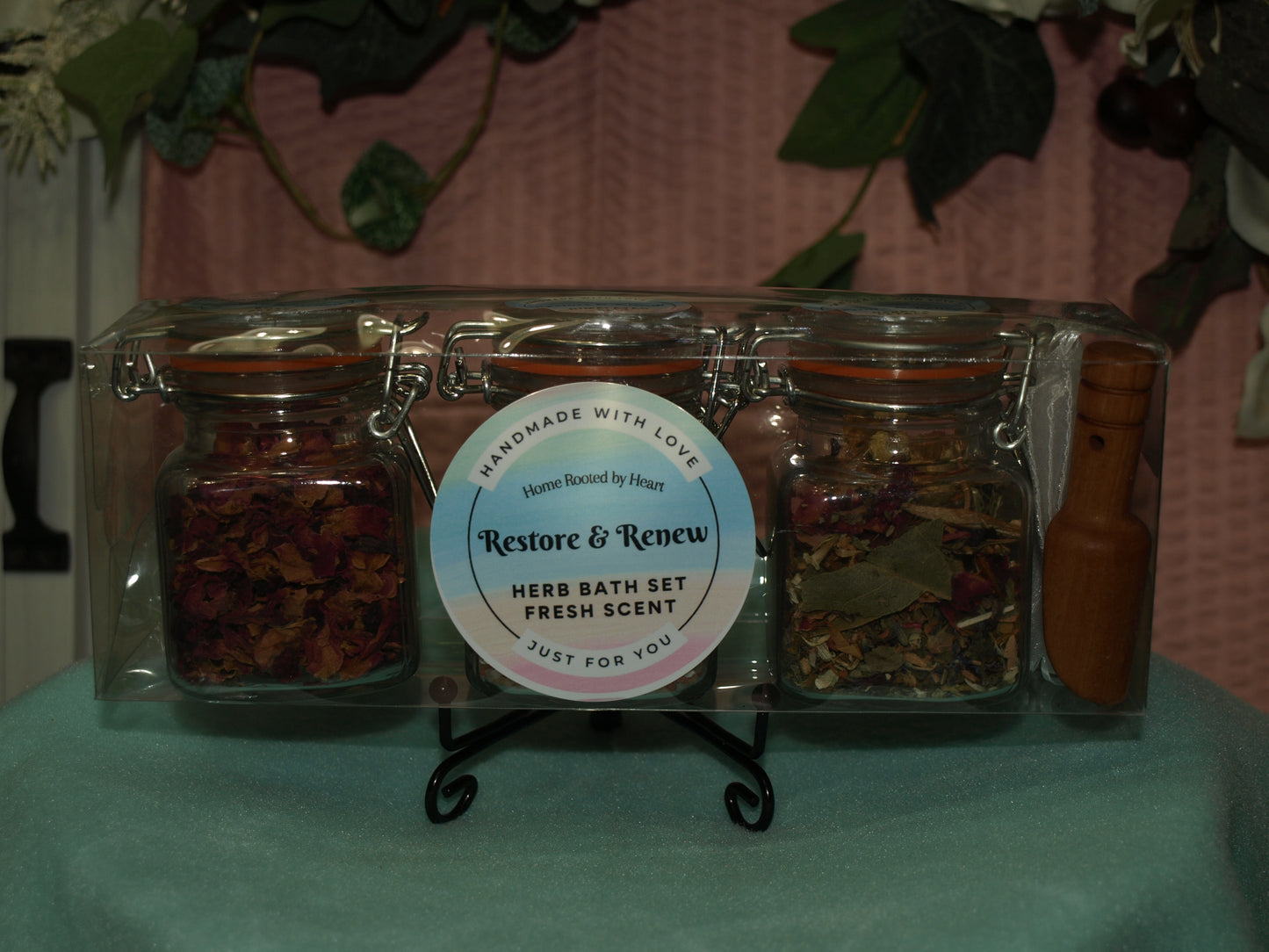 Restore & Renew: Himalayan Salt, Rose Petals, Herbs & Petals Dried Herb Fresh Scent Bath Set