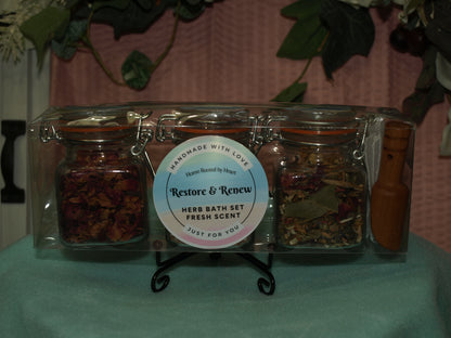Restore & Renew: Himalayan Salt, Rose Petals, Herbs & Petals Dried Herb Fresh Scent Bath Set